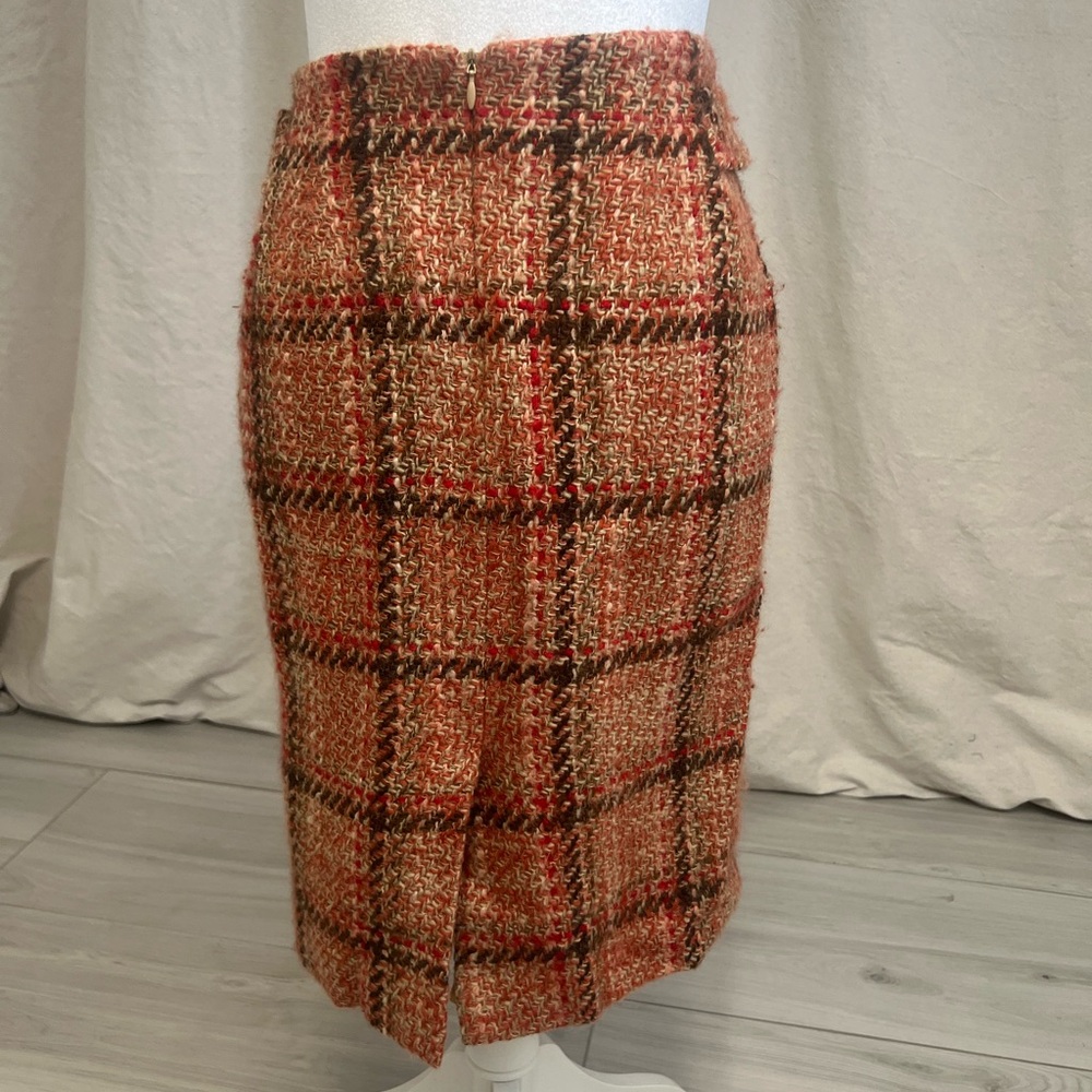 Talbots Plaid Wool Pencil Skirt Red Brown Preppy Classic Sz 10 - Picture 3 of 8
